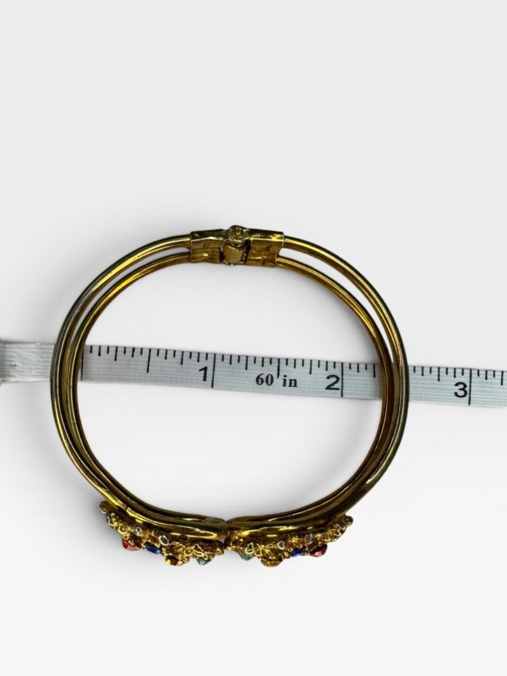 Multi Color Crystal Clamper Bracelet Gold Tone Rhinestone Vintage 7" - Picture 7 of 7